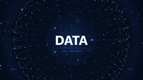 DATA word hologram with technology icons HUD motion background