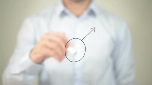 Male Sign, Man Drawing on Transparent Screen