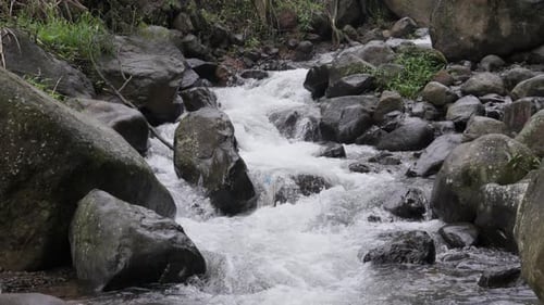 Rushing River Flowing Through Natural Rocky Landscape