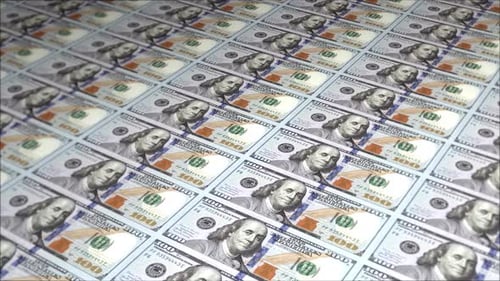 Looping Animation of US One Hundred Dollar Bills Flowing