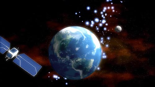 Spacecraft Orbiting Earth with Deploying Solar Panels