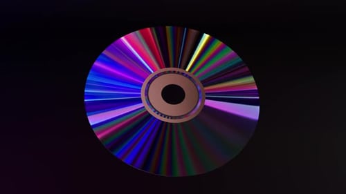 Abstract Concept CD DVD Disc on a Black Isolated Background Neon Blue Purple Color Rainbow 3D