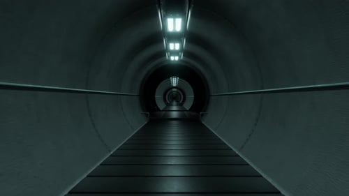 3D Animation Loop of Dark Tunnel with Glowing Lights