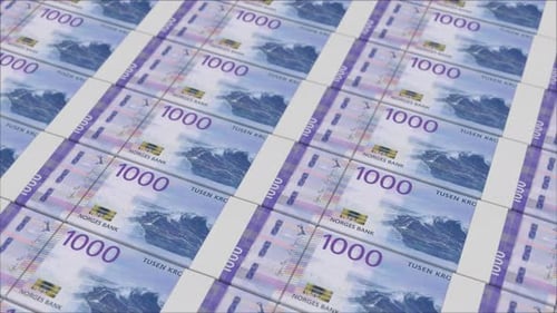 1000 DANISH KRONE banknotes printed by a money press