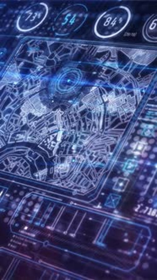 Animated Futuristic Digital Map User Interface HUD with Data