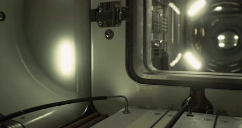 Vista interior de un electrodoméstico de alta tecnología que presenta intrincadas características de diseño