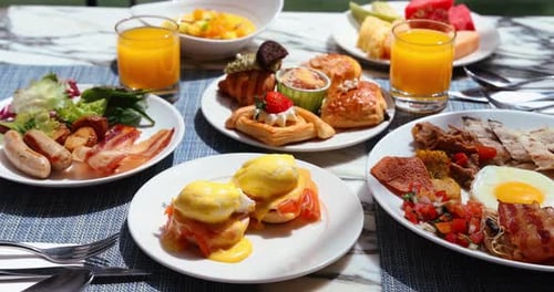 Delicious Breakfast Food Still Life with Eggs Benedict