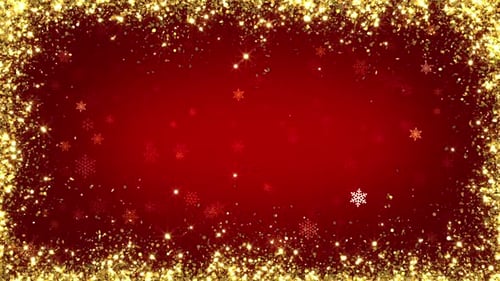 Sparkling Golden Glitter Frame with Falling Snowflakes Christmas Background