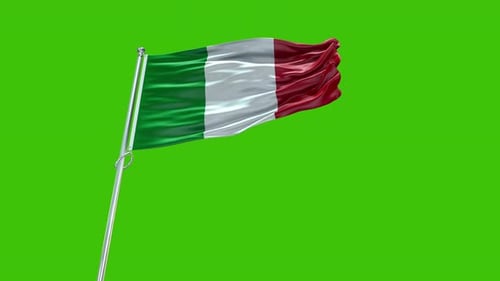 Waving Italian Flag on Pole with Green Screen Background