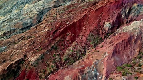 Rugged Mountains Slope Red Rocky Surface Aerial View Beautiful Boulders Erosion