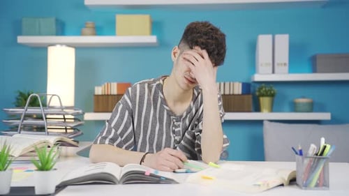 Depressed student who has trouble remembering. She cries from her failure.