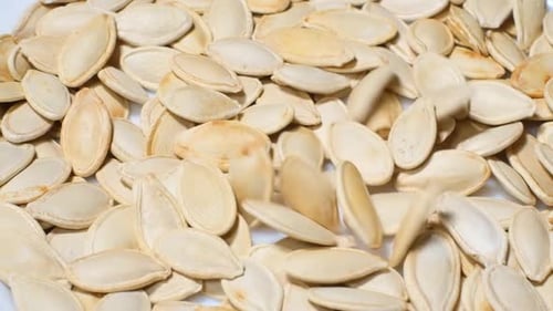 Pouring Fresh Pumpkin Seeds in a Pile