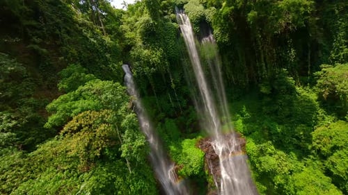 FPV Drone Flight Through Cascading Water Of Sekumpul Waterfall Bali Indonesia