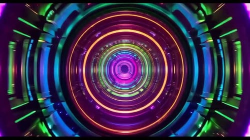 Boucle de tunnel futuriste lumineuse au néon avec changement de couleurs éclatant