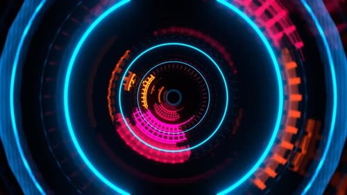 Cyan Pink And Orange Movement Inside A Reactor With Pulsating Neon Energy Background Vj Loop In 4K