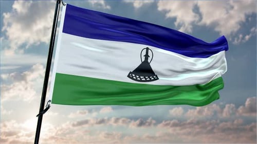 Fond de drapeau du Lesotho ondulant réaliste dans le vent 4K