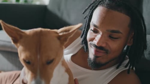 Smiling Dog Owner Posing Camera Portrait