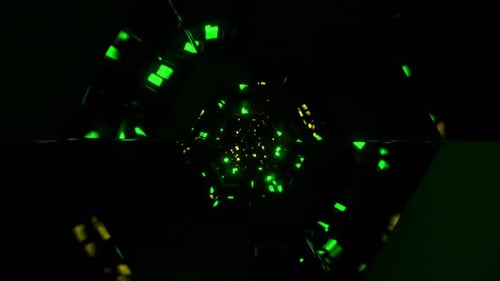 Yellow And Green Abstract Neon Glittering Fantasy Wormhole Background VJ Loop In 4K