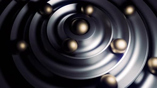 Abstract Gold Spheres Rotating in Metallic Geometric Circles Loop