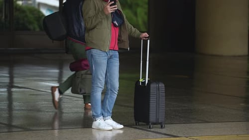 Person Walk Airport with Suitcase Passenger Hand Luggage Traveler Roll Baggage