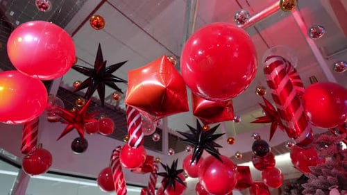 Festive Decorations Hanging Suspended from Ceiling