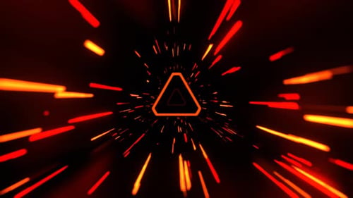 Rotes und orangefarbenes chaotisches Neonlicht im dreieckigen Tunnelhintergrund VJ Loop In 4K