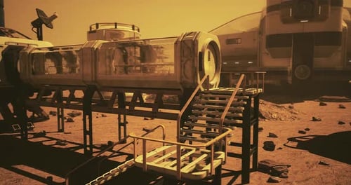 Futuristic Habitat on a Distant Planet with Advanced Technology and Equipment