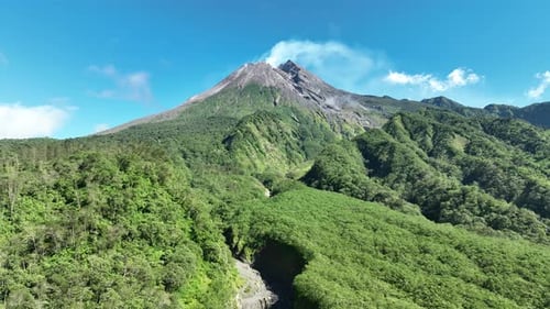 Aerial view of Mount Merapi in Yogyakarta, Indonesian Volcano