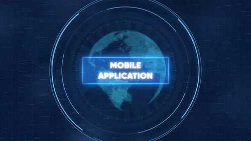 Digitale Schnittstelle für mobile Anwendungen mit rotierendem Erdkugel-HUD-Technologie-Hintergrund