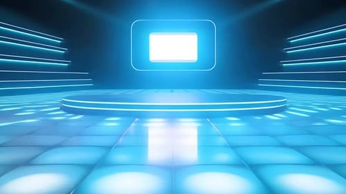 Futuristic Blue Neon Virtual Stage Background for Presentations