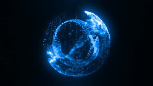Abstrakte blaue Wasserglühende High-Tech-Flüssigkeitsplasmakugel mit futuristischer Energie