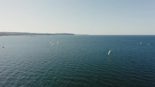 Aerial View of Kitesurfing on the Waves of the Baltic Sea Poland Gdansk