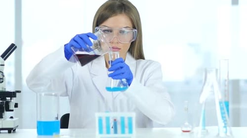 Female Research Scientist Doing Chemical Reaction in Laboratory