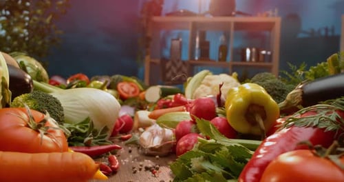 Fresh Vegetables on Kitchen Table in Bright Daylight