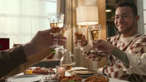 Friends Gathering Together Making a Toast Over Food