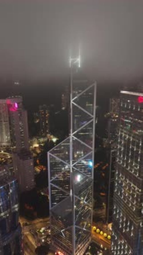 Aerial video of the Bank of China Tower and the streets of central Hong Kong