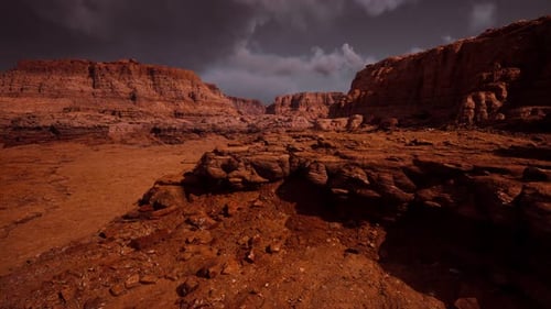 Vast Desert Landscape Under an Overcast Sky Captured at Sunset in the Canyon