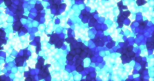 Abstract background, video in high quality 4k. Blue and white moving hexagonal and round tiles are b