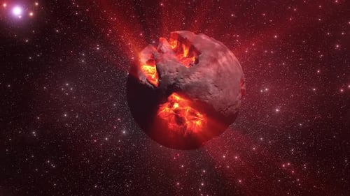 Dying Alien planet glowing in deep space