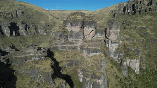 Aerial view of rocky mountain landscape, Peru.