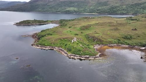 Aerial view of Castle Ruins in Kyleakin - Isle of Skye