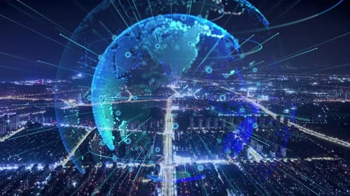 smart Connected city skyline. Futuristic network concept, city Technology