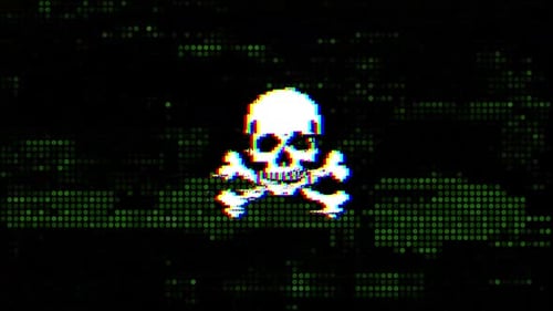 Digital Glitch Skull and Crossbones Warning Animation