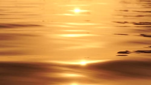 Sea Water Surface Sunset Low Angle View Over Golden Sea Water Sun Glare Abstract Nautical Summer