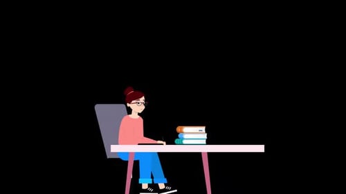 Young Girl Studying At Home On Alpha Channel