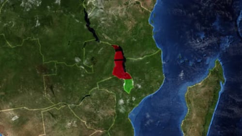 World Map Earth Zoom to Malawi Flag Reveal Animation