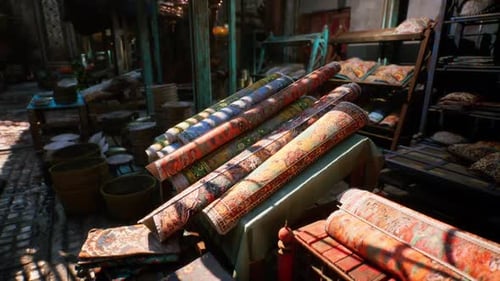 Colorful Textiles Displayed in the Vibrant Market of a Small African Town