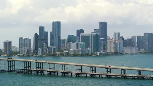 Aerial View of Cars Driving Over William M Powell Bridge in Downtown of Miami Brickell in Florida