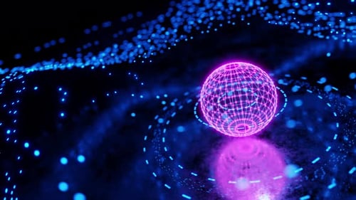 Futuristic background. Neon background. Neon pink balloon. Technological neon background. Rotation o