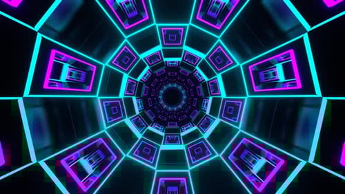 Cyan And Purple Cylindrical Neon Moving Tunnel Background Vj Loop In 4K